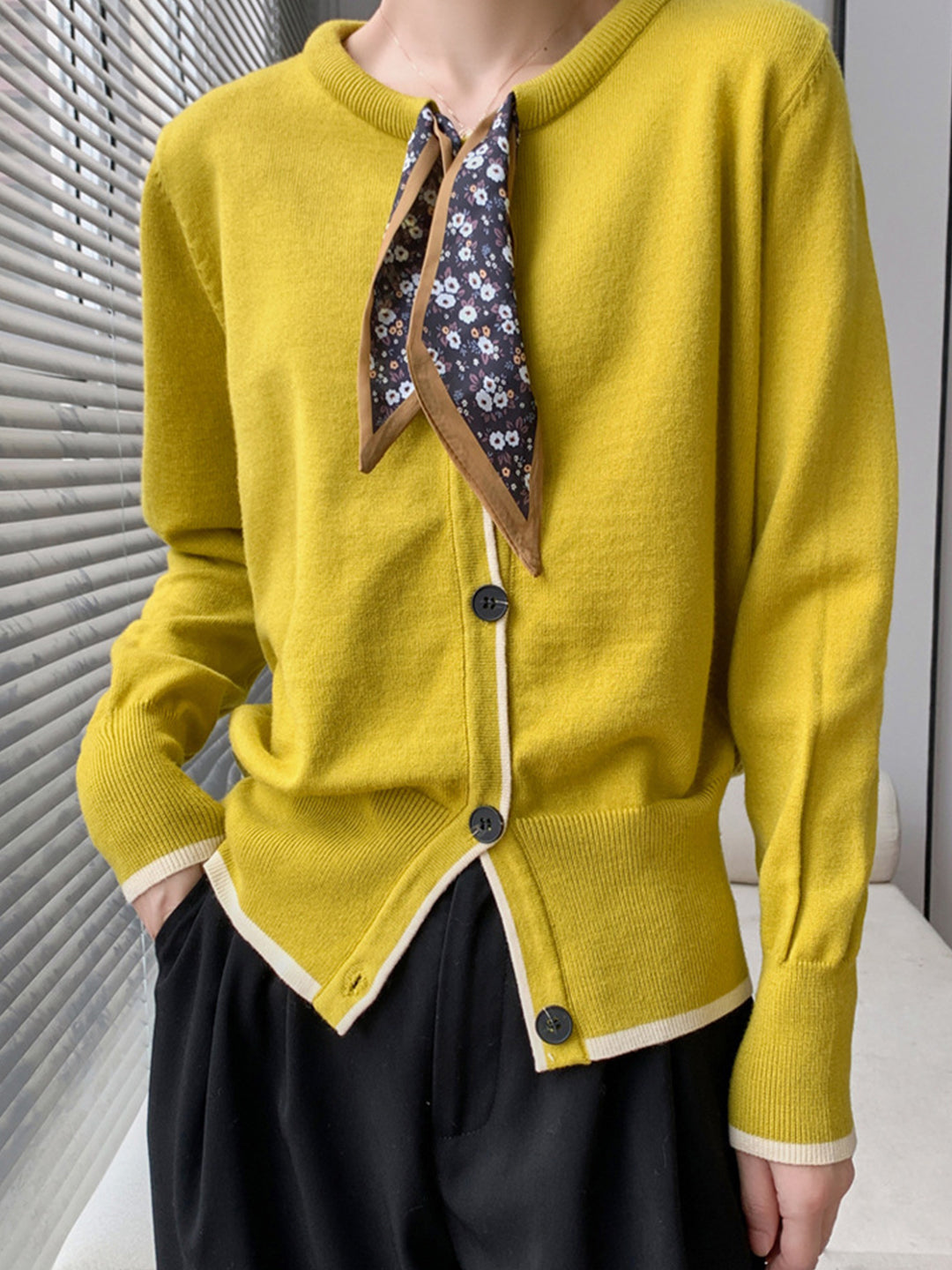 Strikket vintage-cardigan i bomull med rund hals