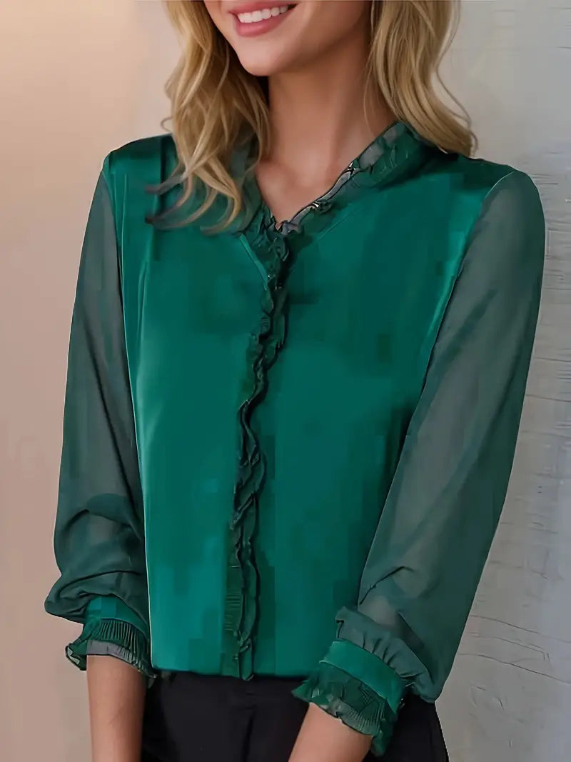 Langermet bluse, elegant, uformell topp for kvinner