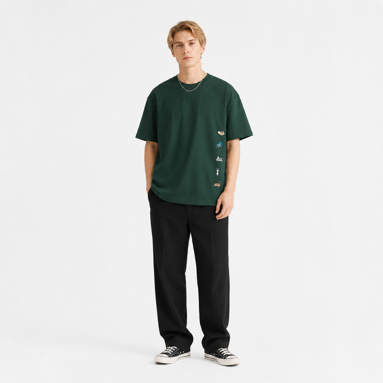 Amerikansk Retro T-skjorte til Herre – Løs Passform med Broderte Detaljer