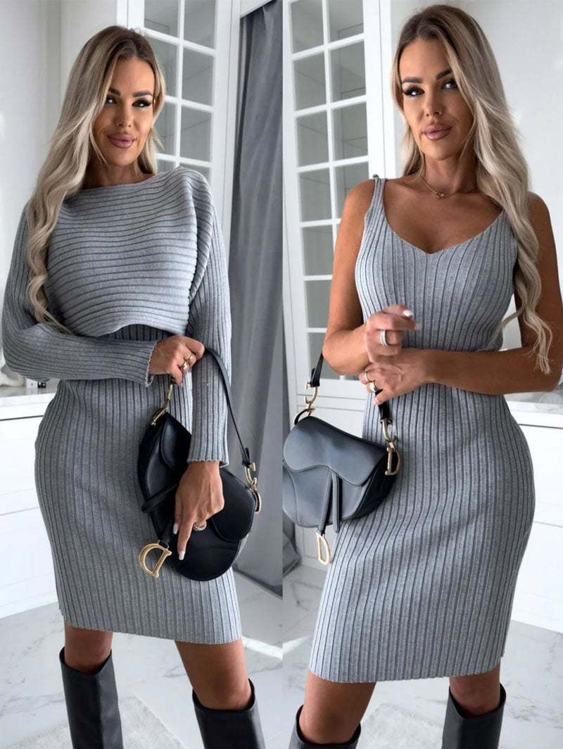 Sett med strikket genser og cami kjole