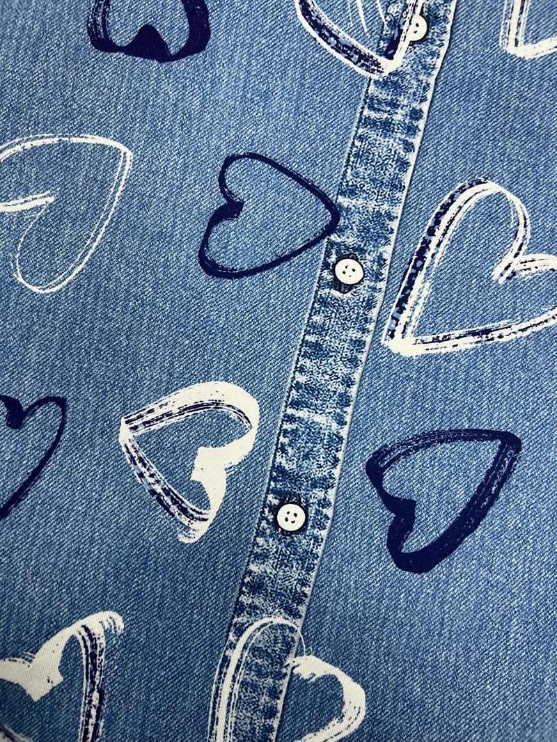 Printet denimkjole