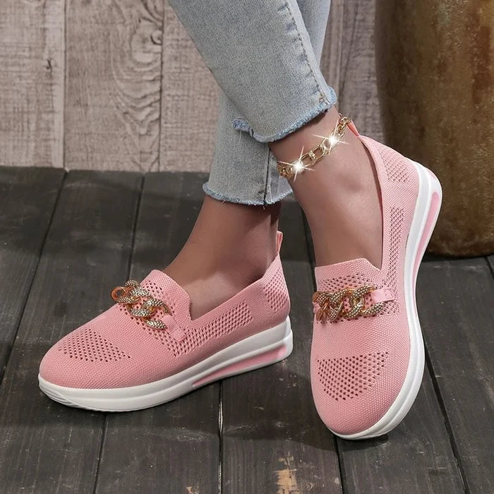 Kvinnenes vevde pustende casual kilesneakers - ergonomiske sko