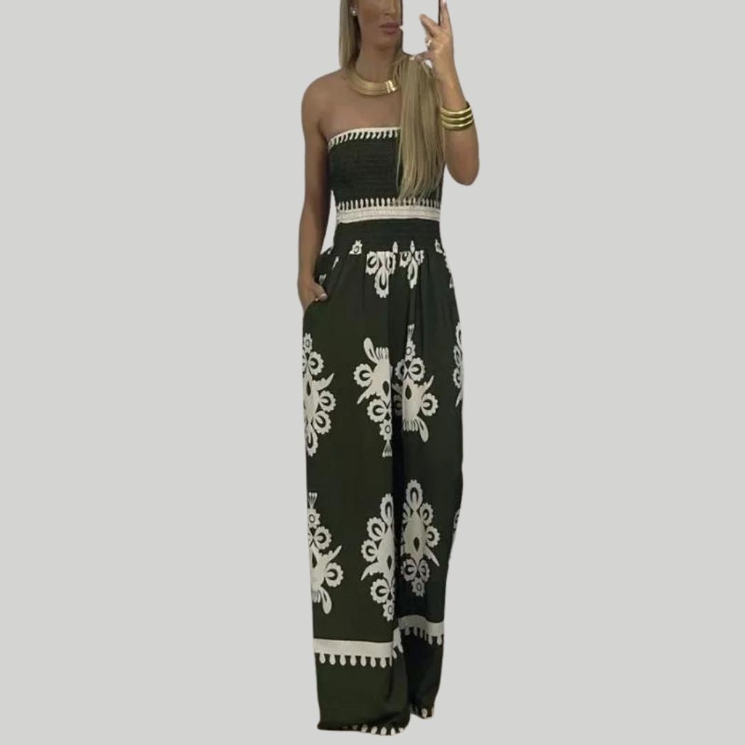 Jumpsuit uten skuldre med broderier
