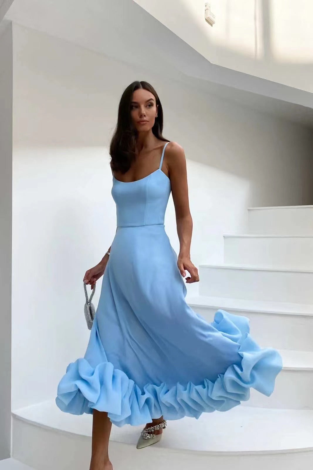 Flounce Bustier Midi Kjole
