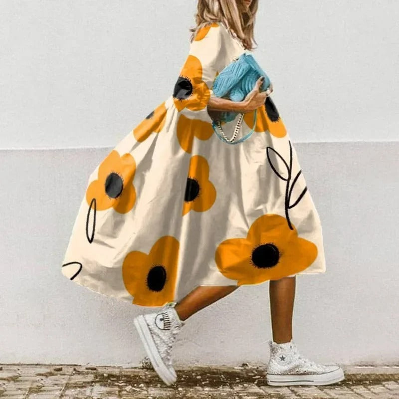 Oversize blomstret kjole for kvinner
