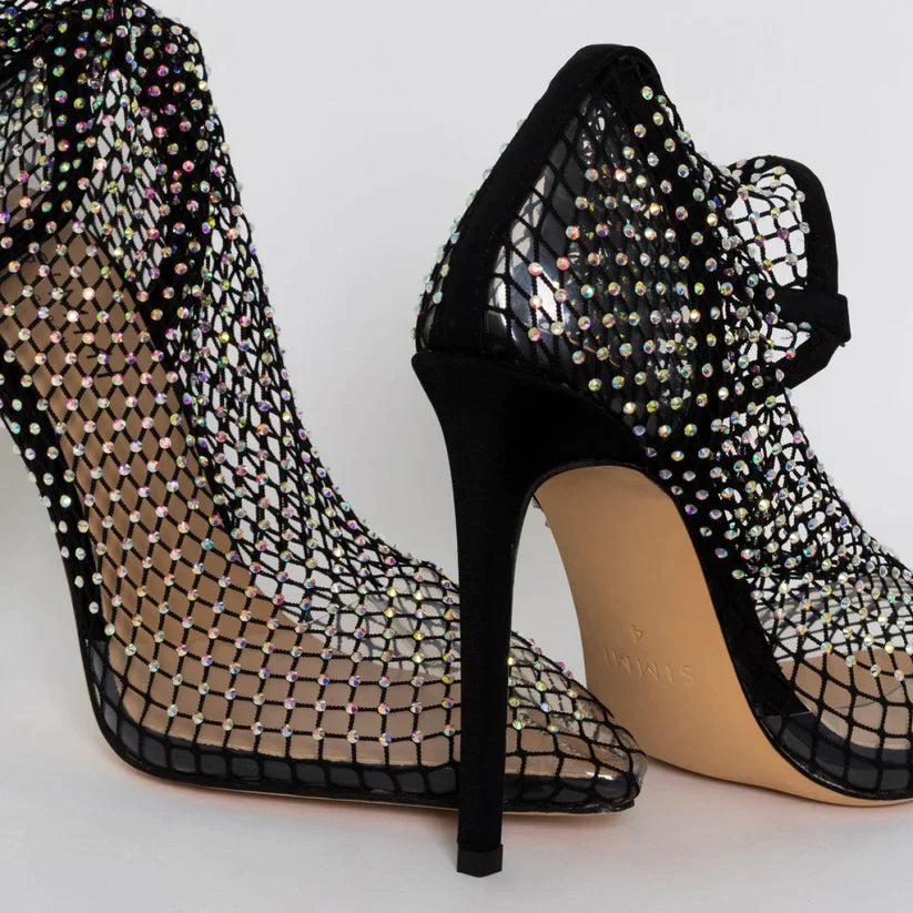 Ankelstøvler i netting med utsmykning av rhinestone