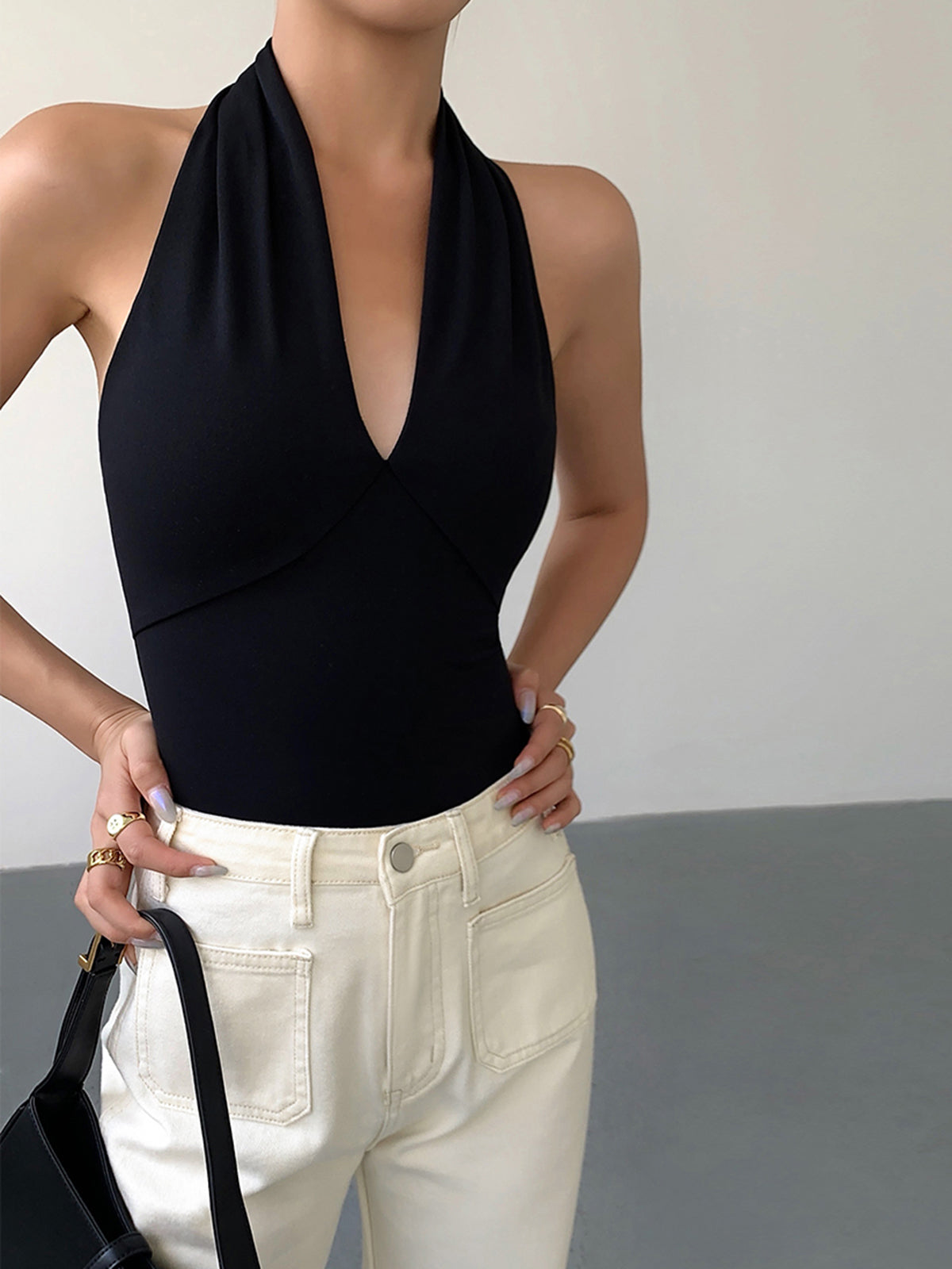 V-hals Halter Åpen Rygg Tank Top