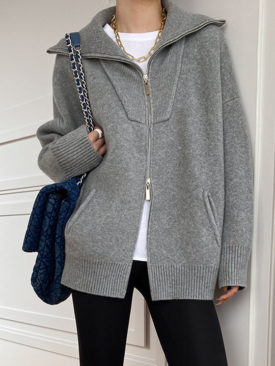 Oversized cardigan med åpen krage