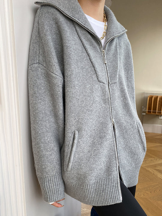 Oversized cardigan med åpen krage