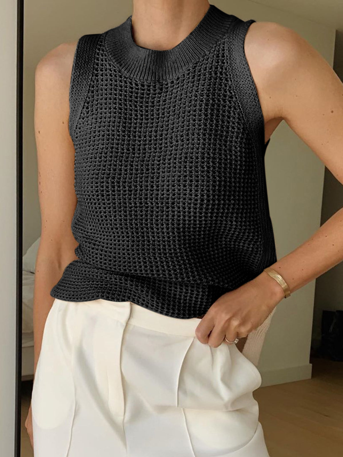 Strikket Hollow Solid Tank Top