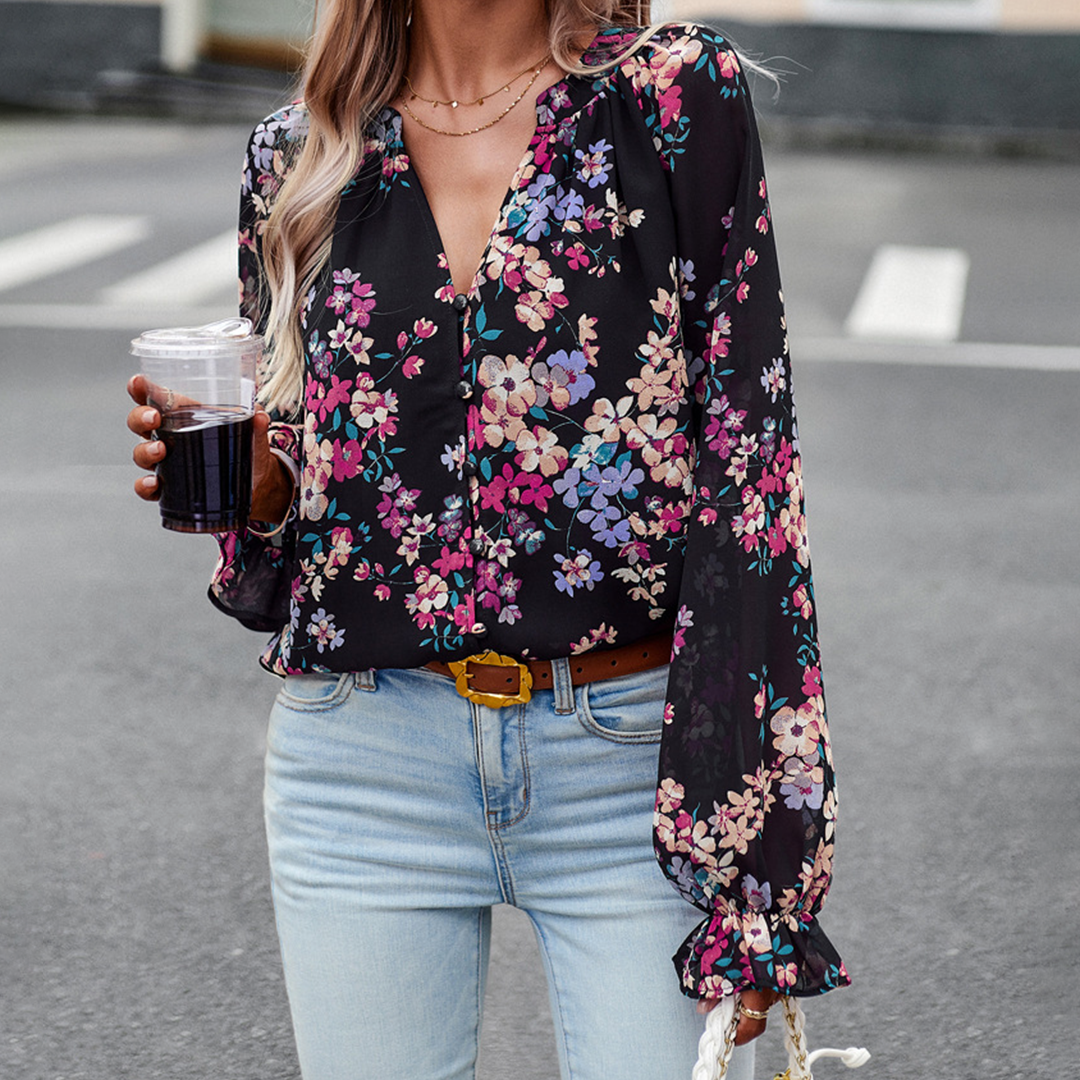 Elegant blomstrete bluse