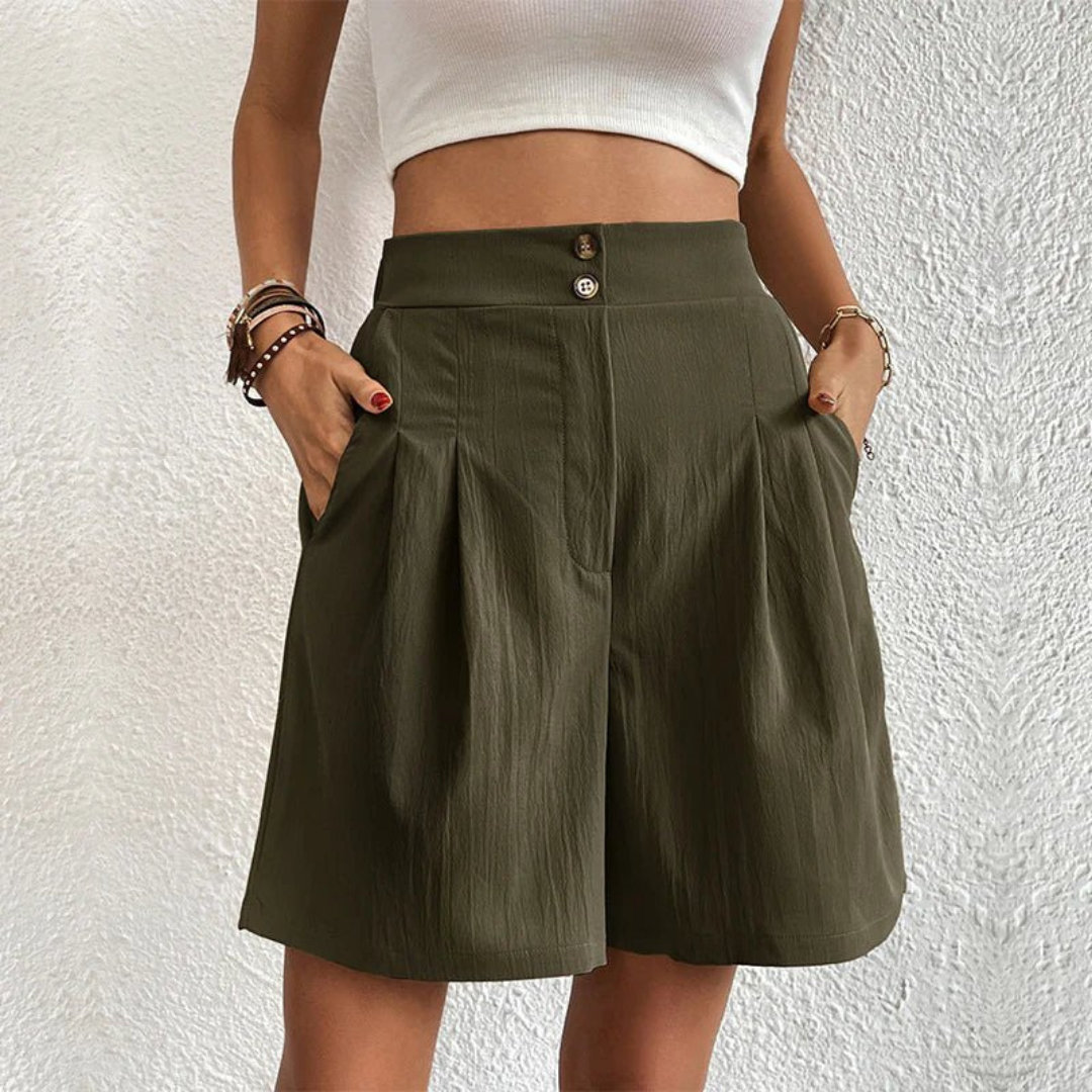 Blythe | Plisserte vide shorts i lin med høyt liv