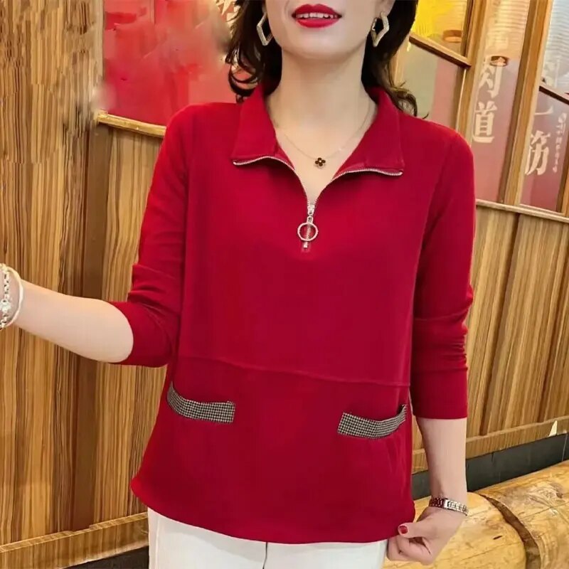 Langarmet genser med halv glidelås for kvinner