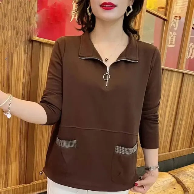 Langarmet genser med halv glidelås for kvinner