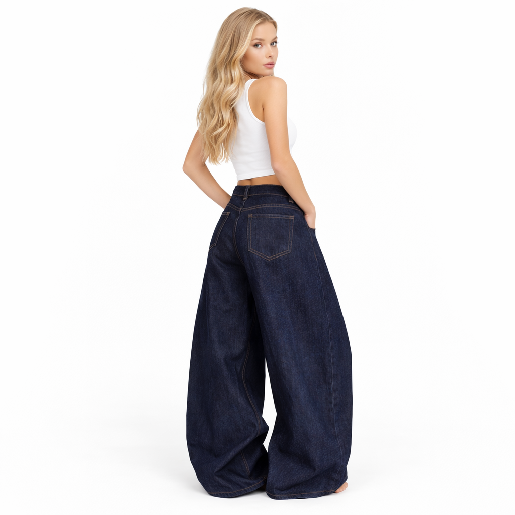 Unisex Vide Jeans i Vasket Svart Denim – High Street Stil | Løse, Rette Bukser til Høst og Vinter