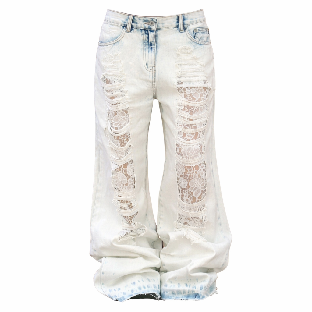 Lyseblå Ripped Jeans for Dame – Høyt Liv & Løs Passform | Vintage Straight Fit Denim i Y2K Street-stil