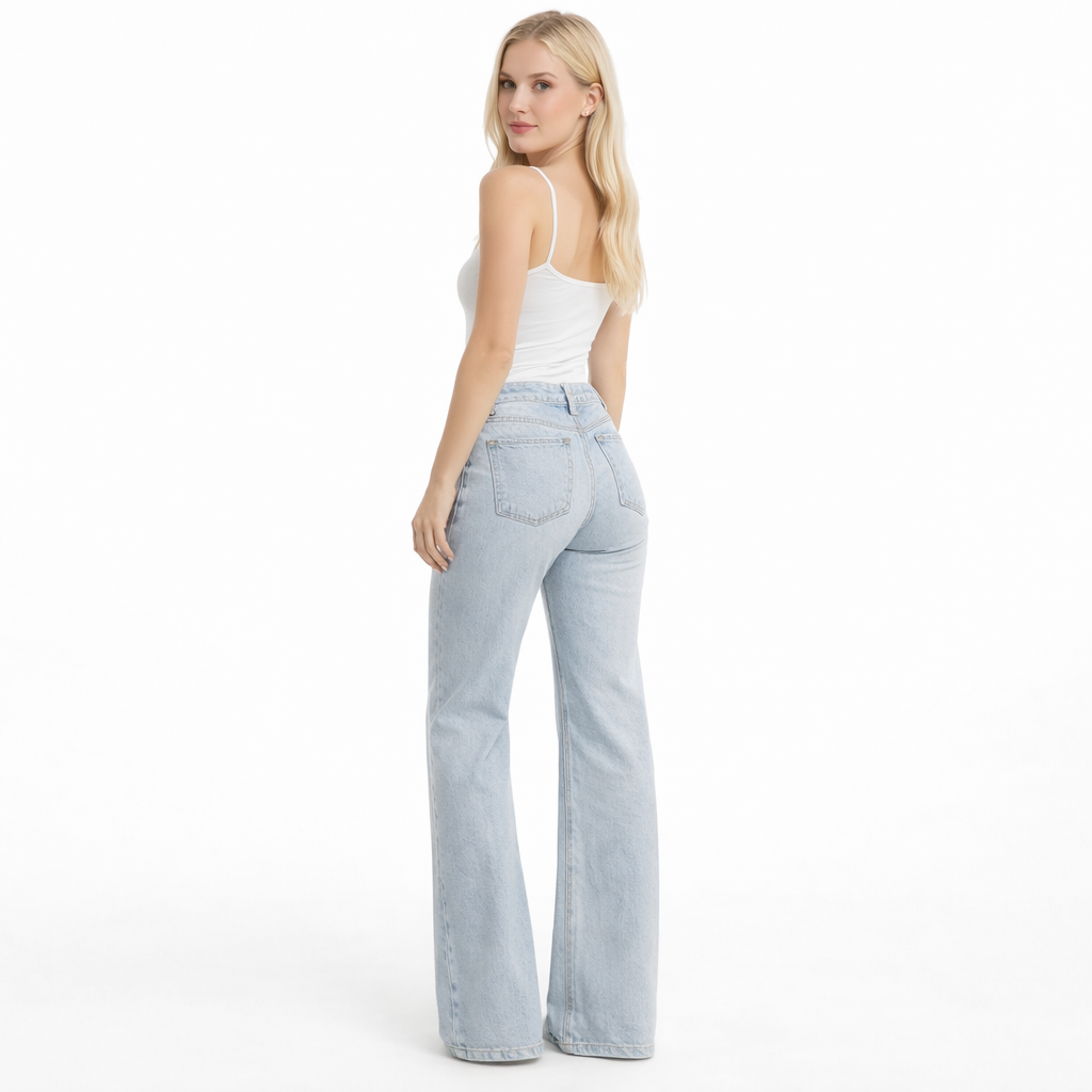 Lyseblå Jeans med Lav Midje – Vintage Straight Fit – Blå
