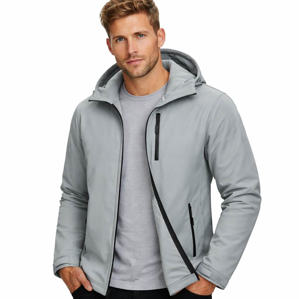 Softshell Jakke med Hette – Vanntett & Vindtett | Herrejakke med Fleecefôr til Friluft & Arbeid – Khaki
