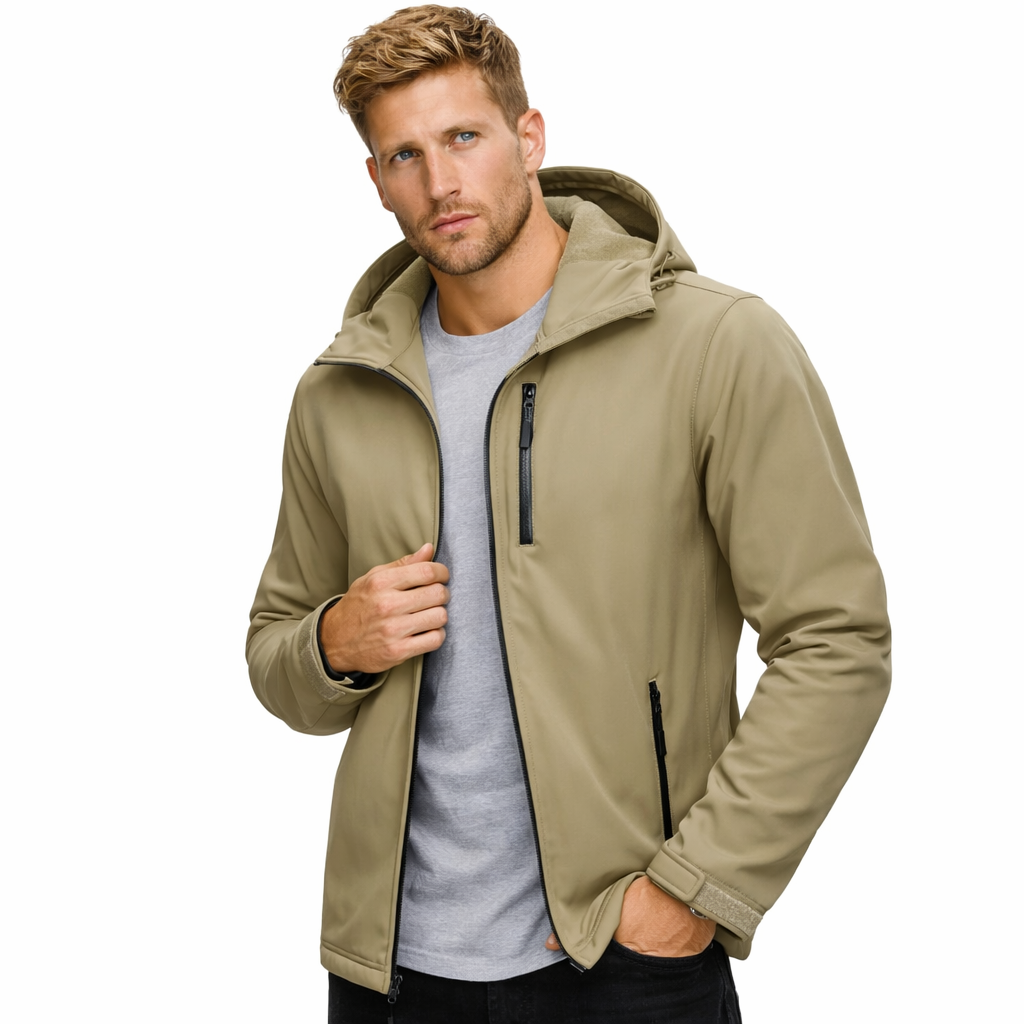 Softshell Jakke med Hette – Vanntett & Vindtett | Herrejakke med Fleecefôr til Friluft & Arbeid