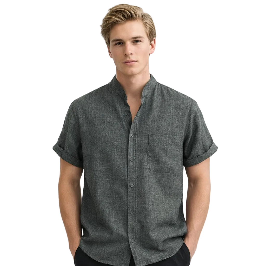 Sommer Skjorte for Menn – Pustende Bomull & Lin, Kortermet, Elegant og Casual – Khaki