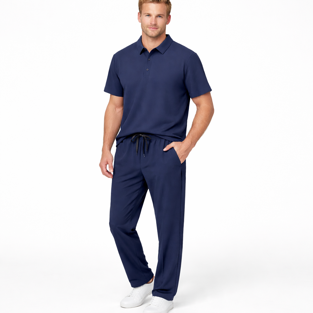 Sommerens Favoritt: Pustende Herresett i Is-silke – Polo & Bukse i Todelt Joggedress