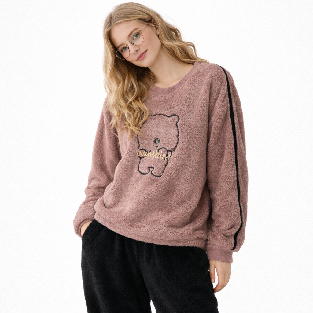 Varm Vinterpysj til Dame – 2-delt Sett i Tykk Flanell/Coral Fleece (Langermet) | Mykt Loungewear