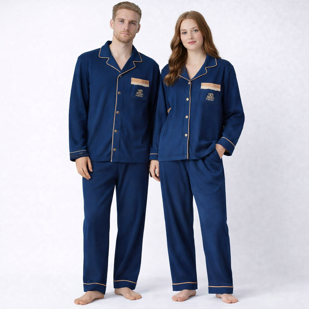 Japansk-Inspirert Par-Pysjamas i Myk Bomull – Unisex 2-delt Sett (Løs Passform) | Vår Hjemmesett