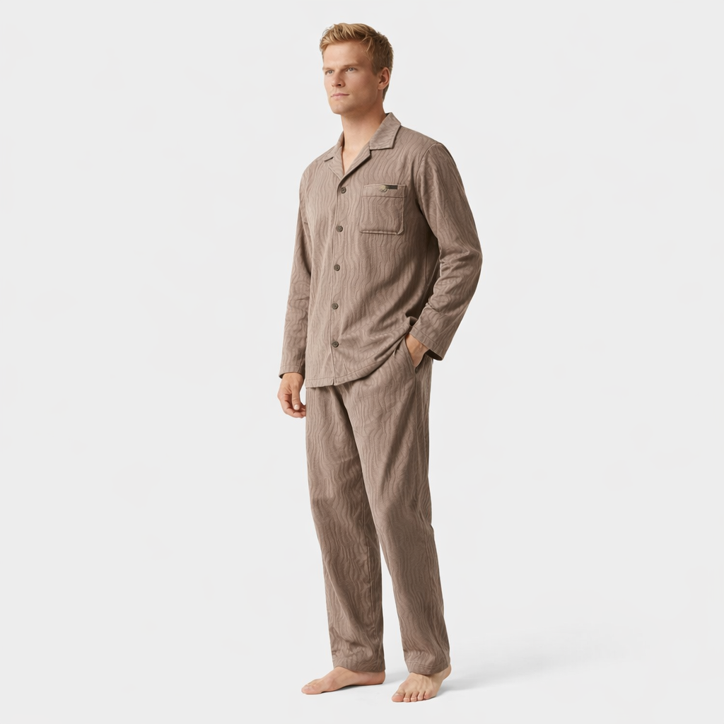 Varm Herrepysjamas i Island Fleece – 2-delt Sett (Langermet Topp + Lang Bukse) | Tykk Flanell Vinter/Høst