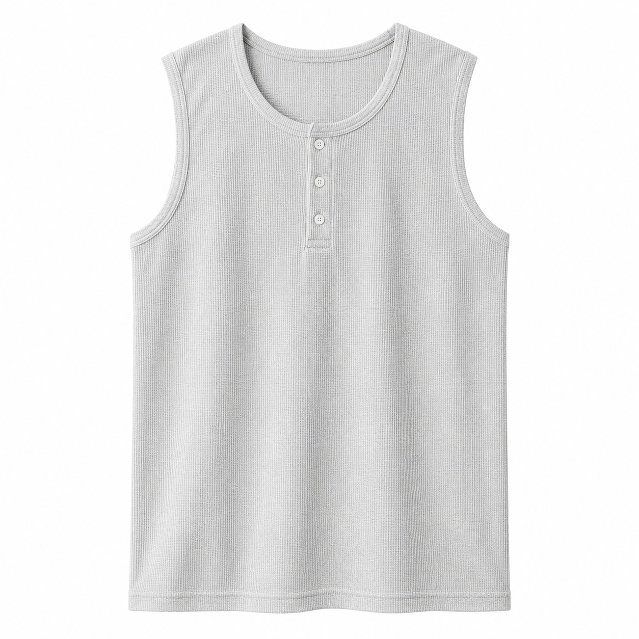 Ribbestrikket Henley Tank Topp til Herre – Ermeløs Topp med Knapper