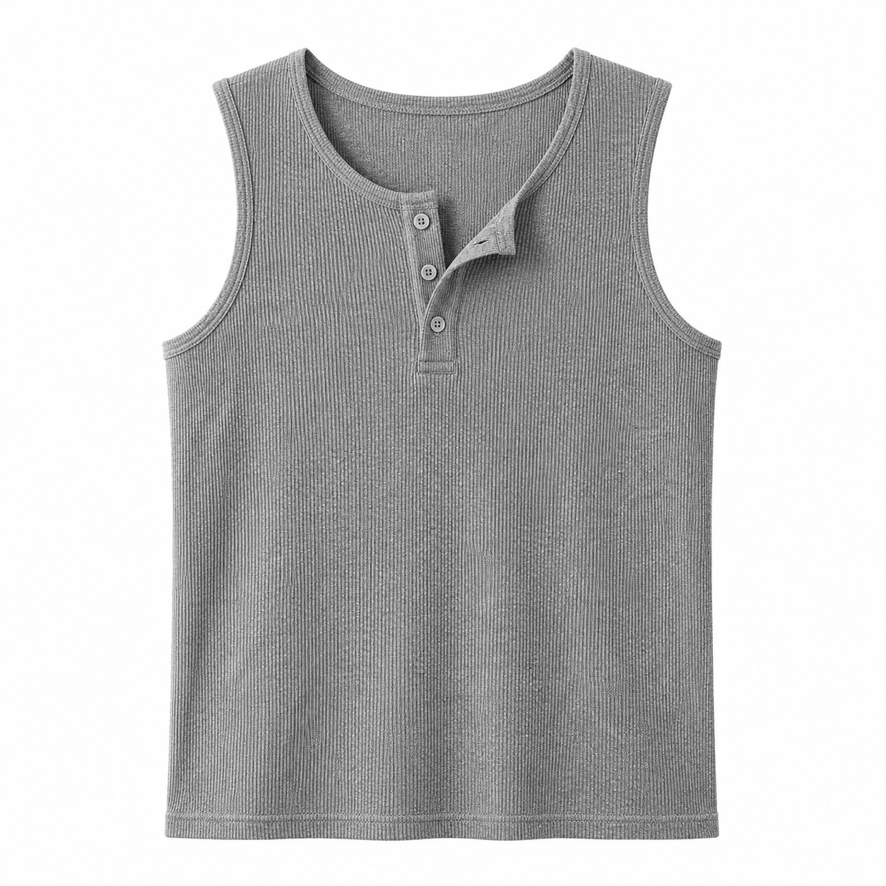 Ribbestrikket Henley Tank Topp til Herre – Ermeløs Topp med Knapper
