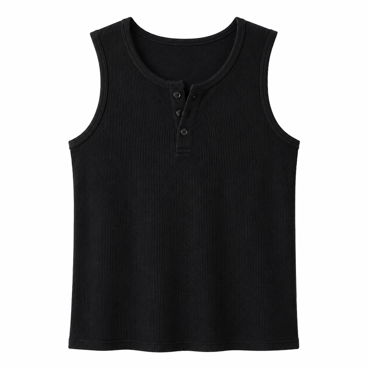 Ribbestrikket Henley Tank Topp til Herre – Ermeløs Topp med Knapper