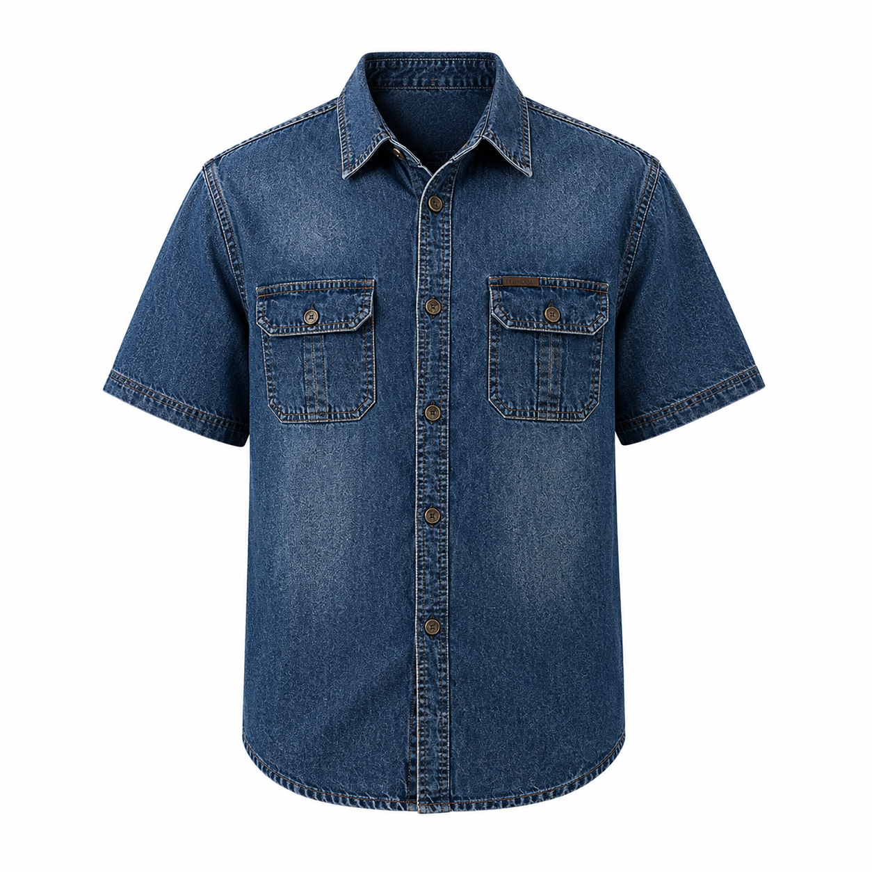 Denimskjorte til Herre – Kortermet Skjorte med Klassisk Krage