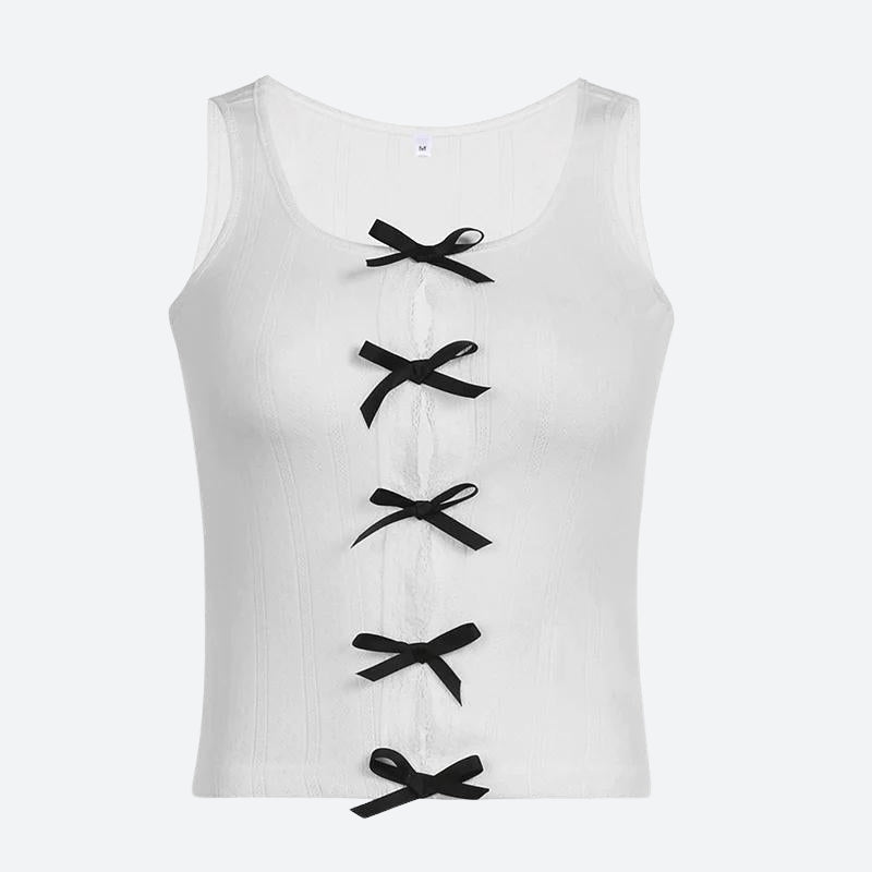 Ribbestrikket tanktop med snøredetaljer