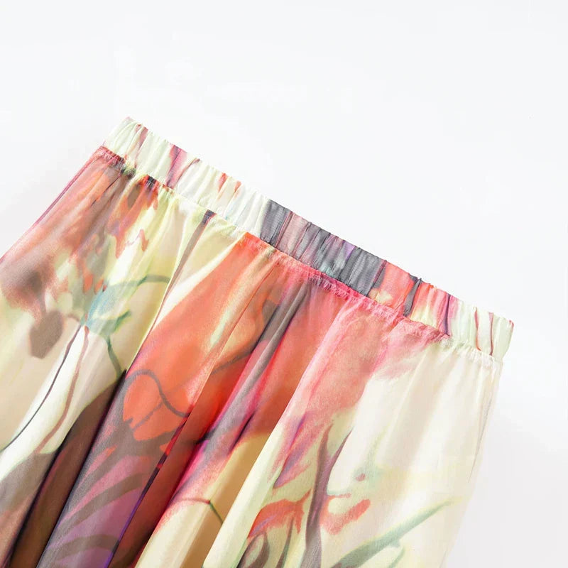 Langt maxiskjørt med vintage blomstermønster