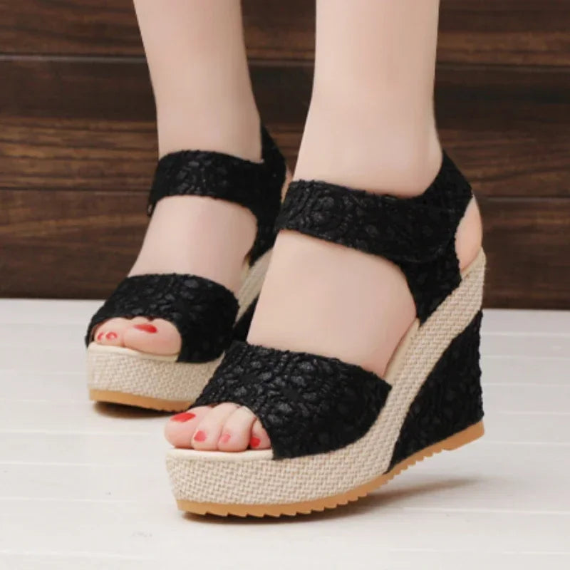 Sandaler med kilehæl Mesh Peep Toe Platform High Heel