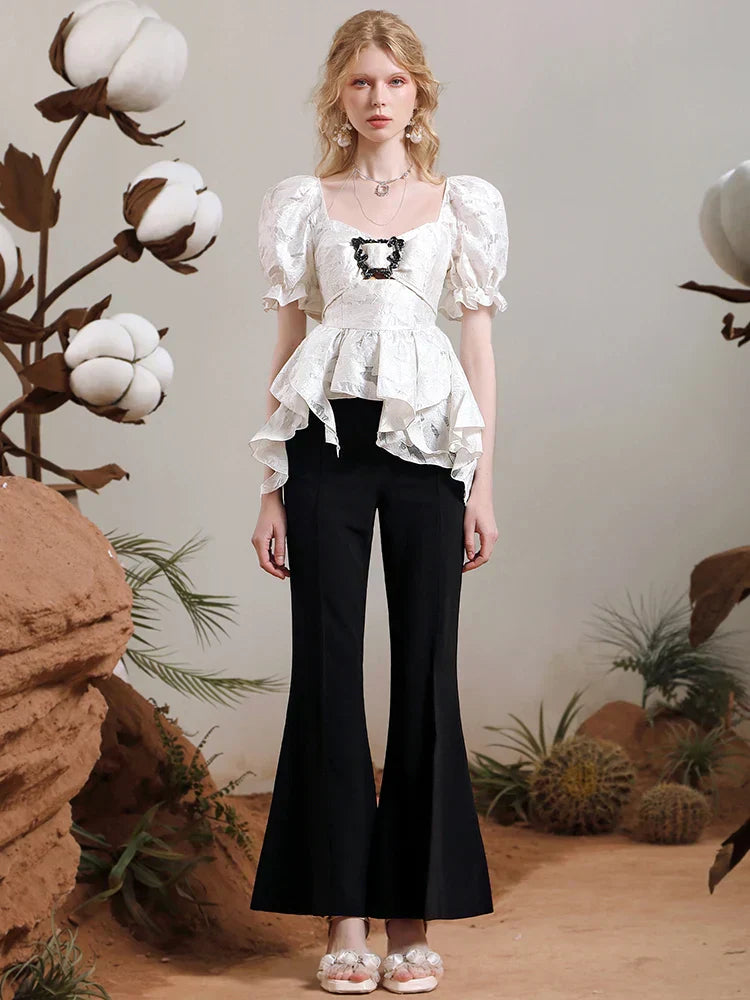 Slankende kortermet bluse