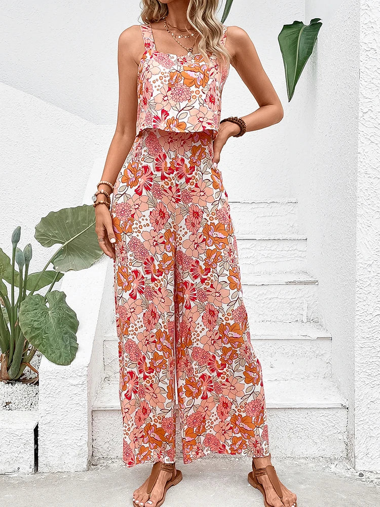 Jumpsuit med vide ben og blomster