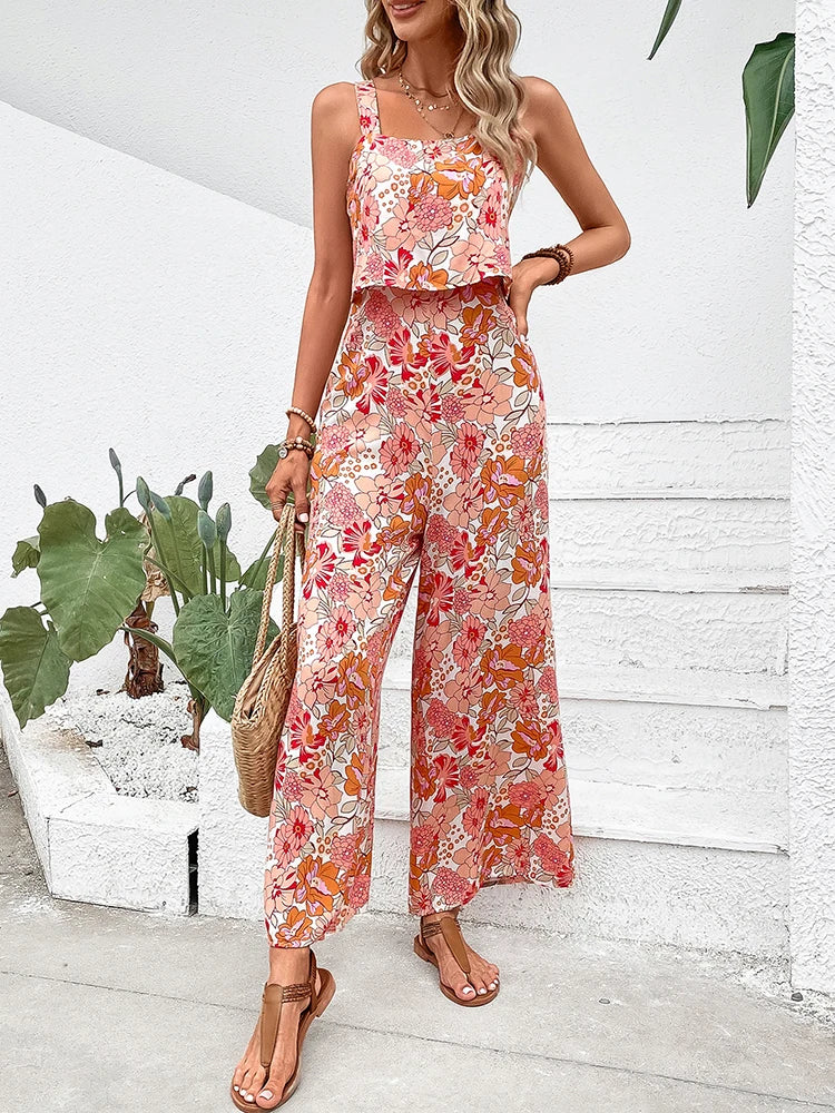 Blomstret jumpsuit med vide ben