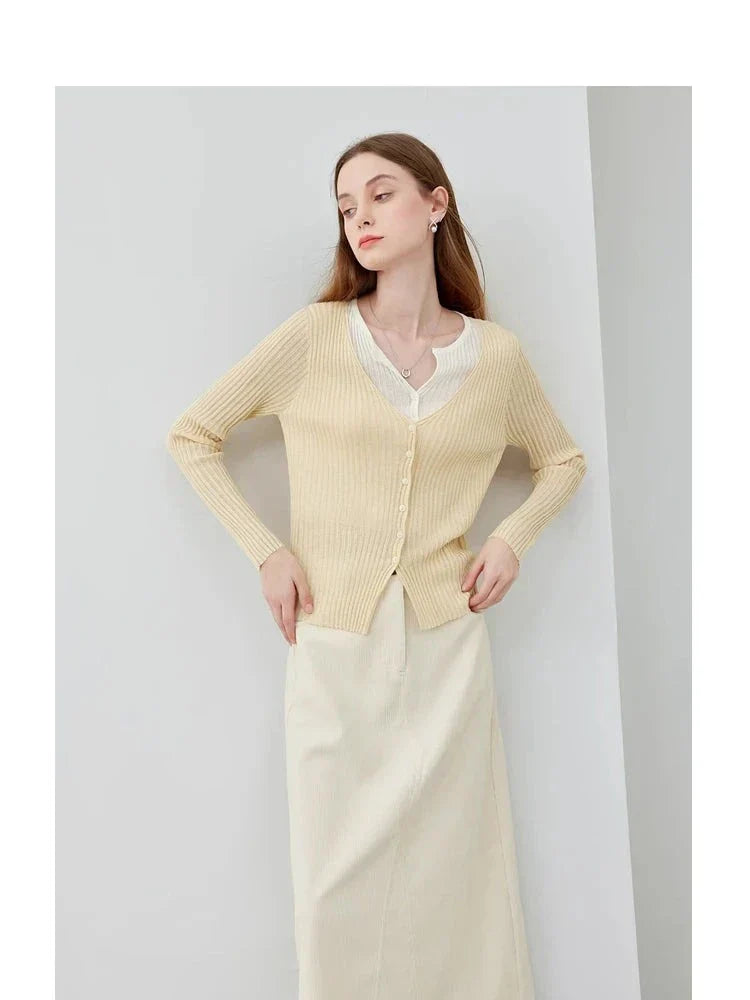 Nytt elegant langt khaki-skjørt i fransk stil