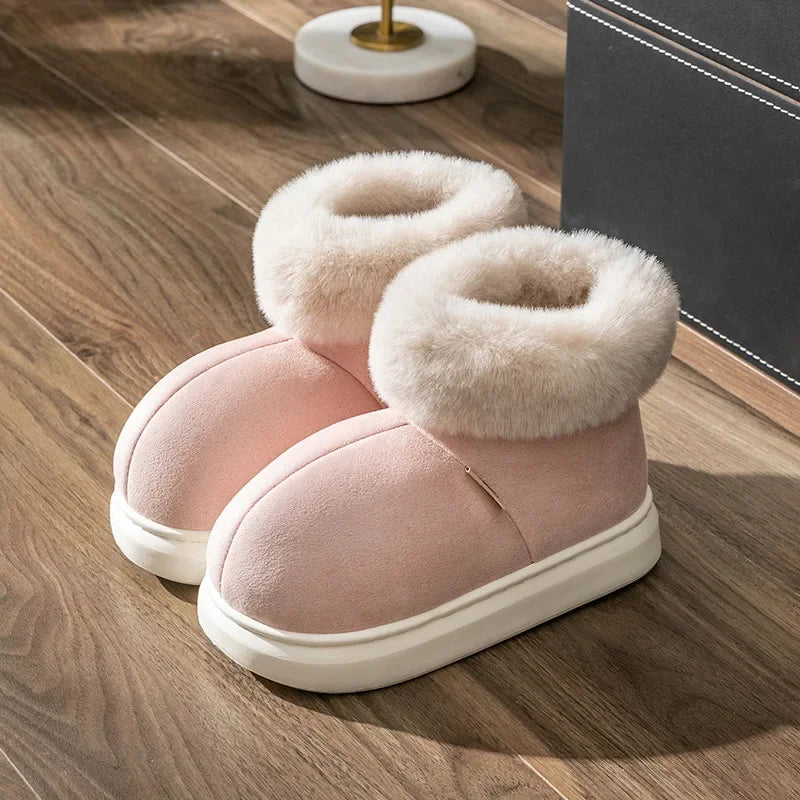 Elegante tøfler i semsket skinn med fuskepels