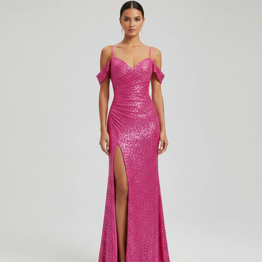 Off-Shoulder Paljetter Formell Kveldskjole Maxi Kjole