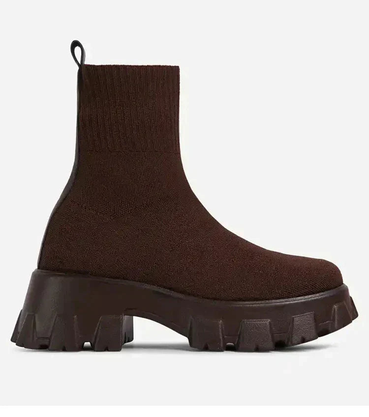Strikkede ankelstøvler med trendy såle