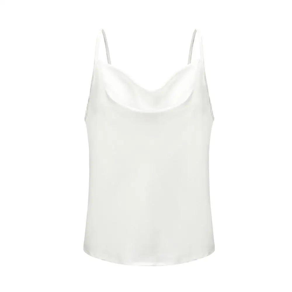 Hvit Satin Camitopp til Dame – Silkemyk Sommer Singlet med Stropper