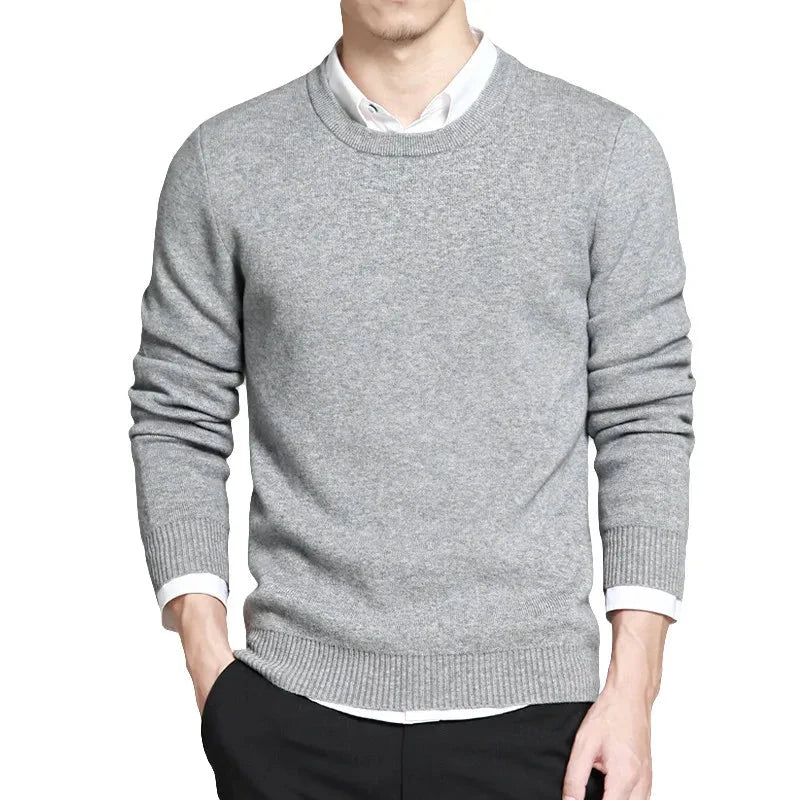 Klassisk Herregenser i Bomull – Tynn O-hals Strikkegenser | Enkel og Komfortabel Pullover til Vår og Høst (M–4XL)