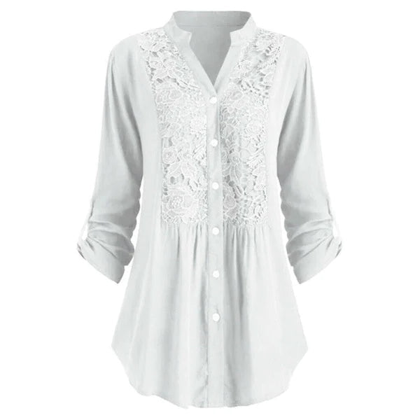 Lang bluse med puffermer for kvinner