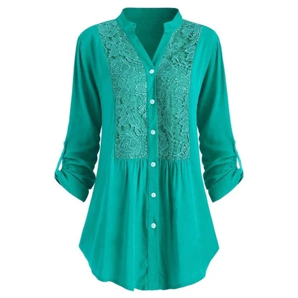 Lang bluse med puffermer for kvinner