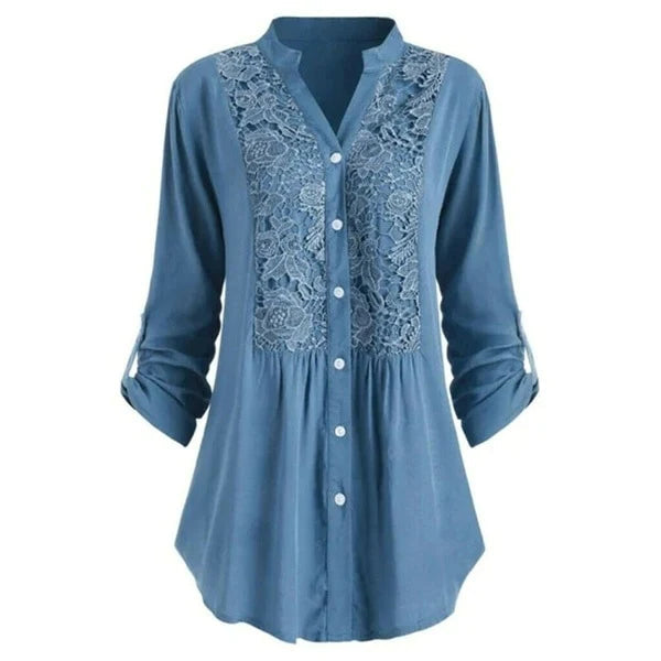 Lang bluse med puffermer for kvinner