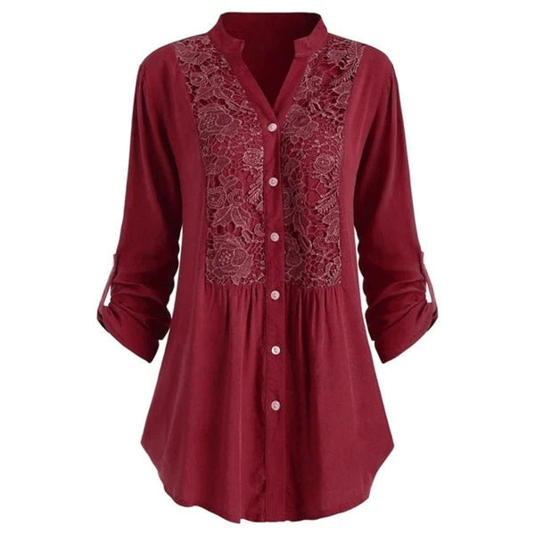 Lang bluse med puffermer for kvinner