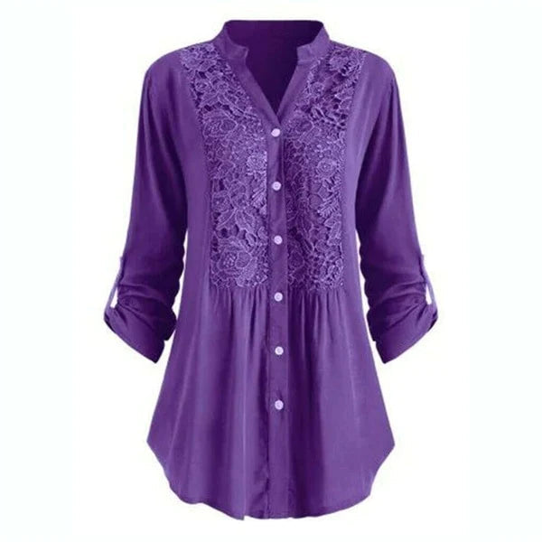 Lang bluse med puffermer for kvinner