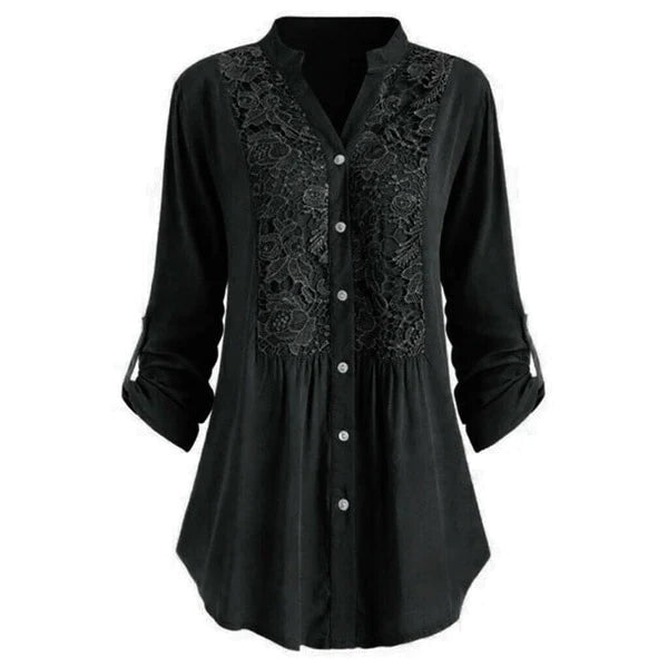 Lang bluse med puffermer for kvinner